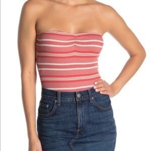 Coco+Jaimeson Pink Striped Strapless Bodysuit M
